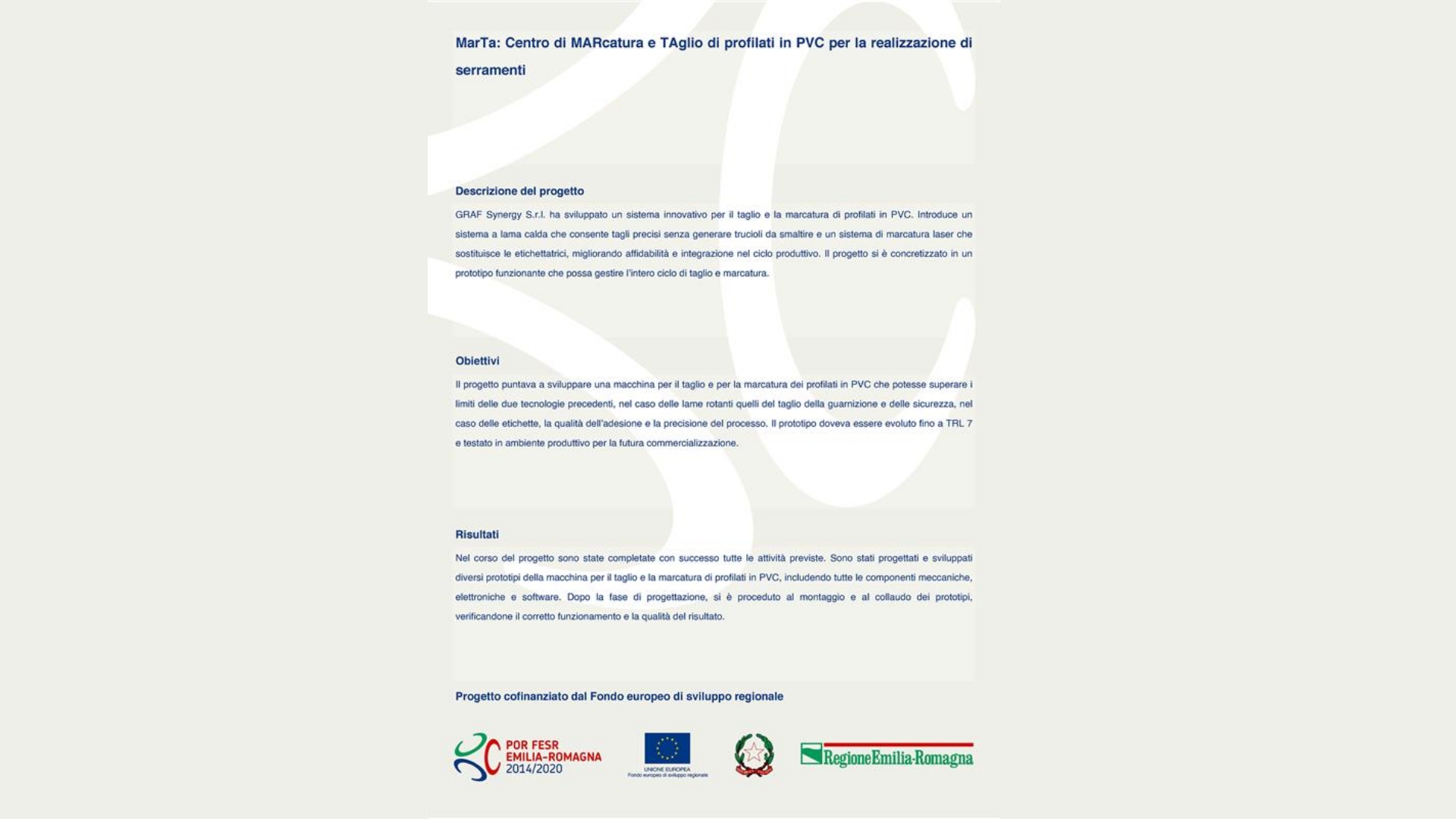 GRAF Synergy has carried out an R&D project co-financed by the European Regional Development Fund.